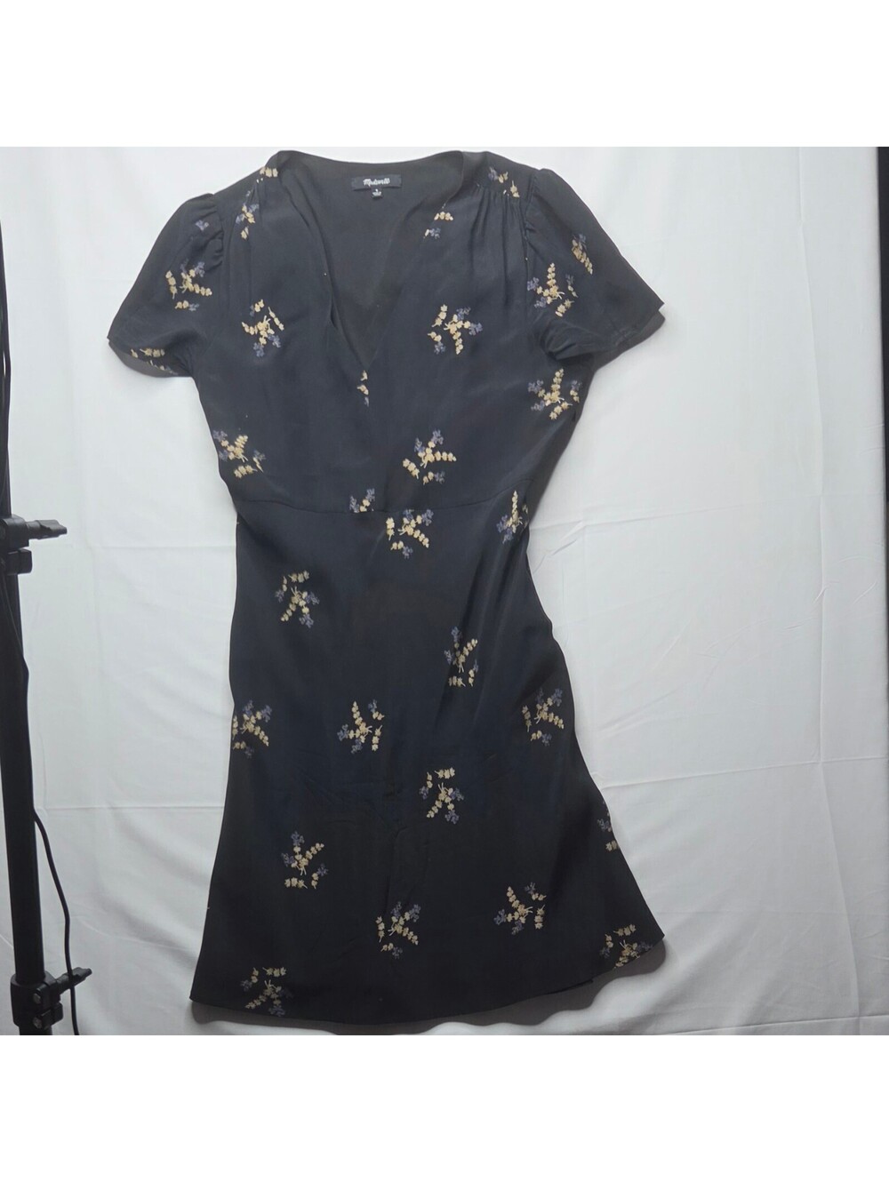 Madewell Silk Poppy Dress Wild Botanic Black Floral Mini boho cottagecore sz 8
